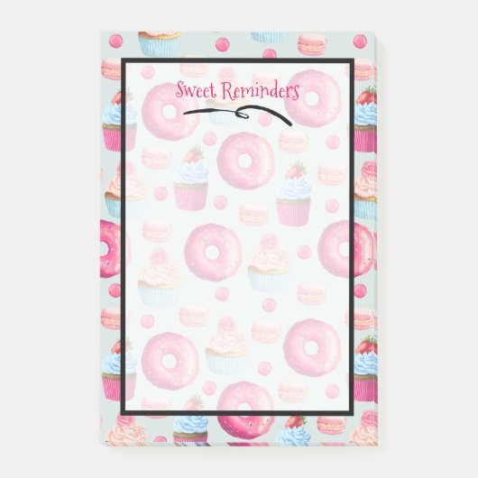 Post-it® Rappels Sweet Donut Macaron Et Motif Cupcake (Devant)