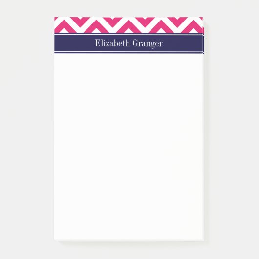 Post-it® Raspberry Lg Chevron Marine Nom bleu Monogramme (Devant)