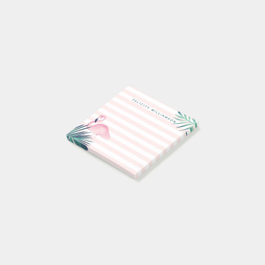 Post-it® Rayure rose et blanche de paume de Flamant rose (Incliné)