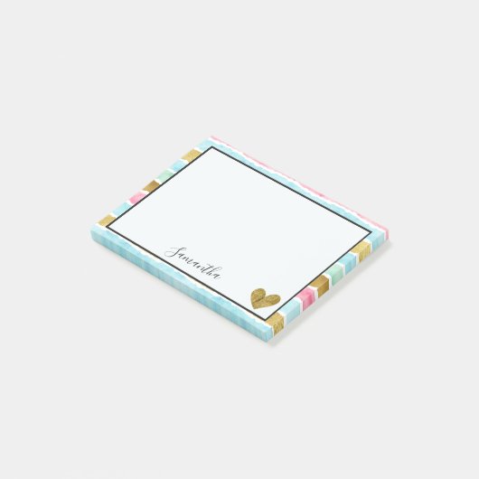 Post-it® Rayures chics d'aquarelle d'or (Incliné)