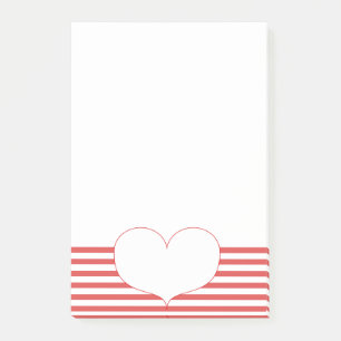 Post-it® Rayures et coeur rouges et blancs