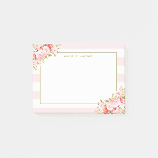 Post-it® Rayures et pivoines roses féminines II (Devant)