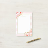 Post-it® Rayures féminines et pivoines roses personnalisées (Sur un bureau)