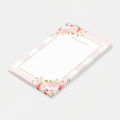 Post-it® Rayures féminines et pivoines roses personnalisées (Incliné)