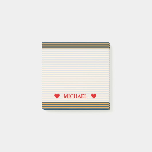 Post-it® Rayures/lignes motif et nom bleus et oranges de (Devant)