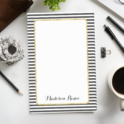 Post-it® Rayures noires et blanches Cadre en feuille d'or M