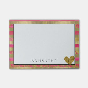 Post-it® Rayures roses d'aquarelle d'or