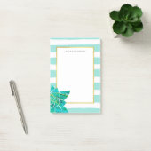 Post-it® Rayures turquoises et blanches avec le Succulent (Bureau)
