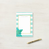 Post-it® Rayures turquoises et blanches avec le Succulent (Sur un bureau)