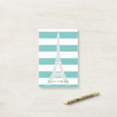 Post-it® Rayures turquoises et nom fait sur commande de (Sur un bureau)