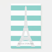 Post-it® Rayures turquoises et nom fait sur commande de (Devant)