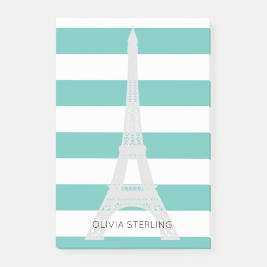 Post-it® Rayures turquoises et nom fait sur commande de (Devant)