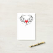 Post-it® Red Angel Coeur avec ailes (Sur un bureau)
