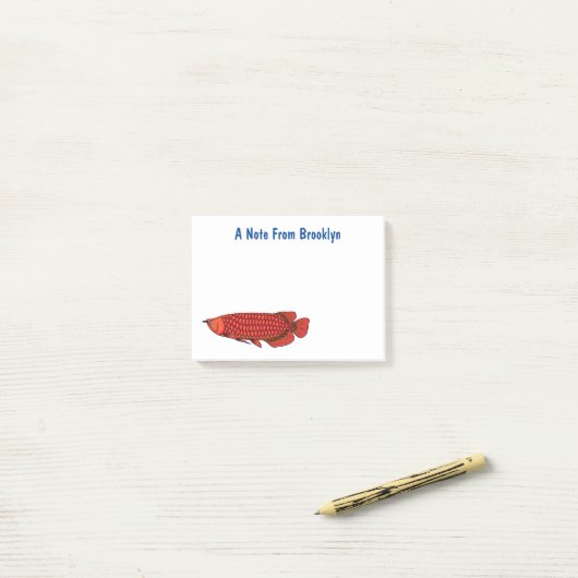 Post-it® Red Arowana fish cartoon (Sur un bureau)