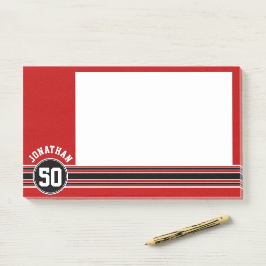 Post-it® Red Black Team Jersey Fan Gear Nom Numéro (Sur un bureau)