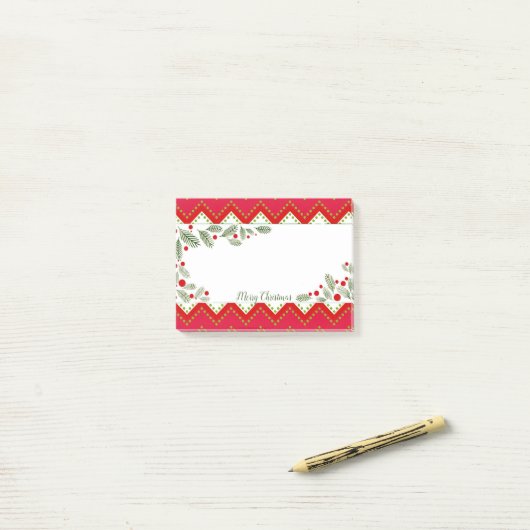 Post-it® Red Chevron Vacances verdure Joyeux Noël (Sur un bureau)