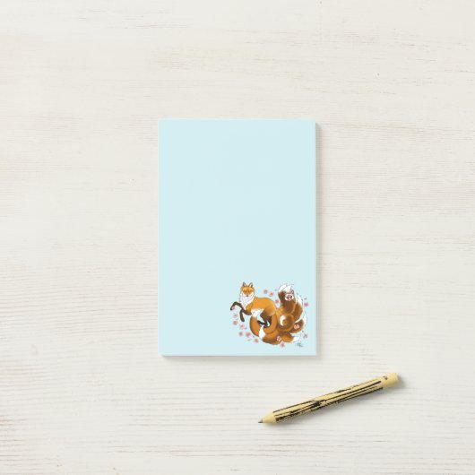 Post-it® Red Fox Tails Kitsune Kasai (Sur un bureau)