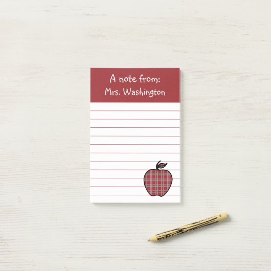 Post-it® Red Plaid Teacher's Apple Post Notes (Sur un bureau)
