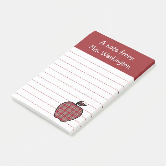 Post-it® Red Plaid Teacher's Apple Post Notes (Incliné)