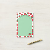Post-it® Red Strawberry Motif Green Arche Ajouter un nom (Sur un bureau)