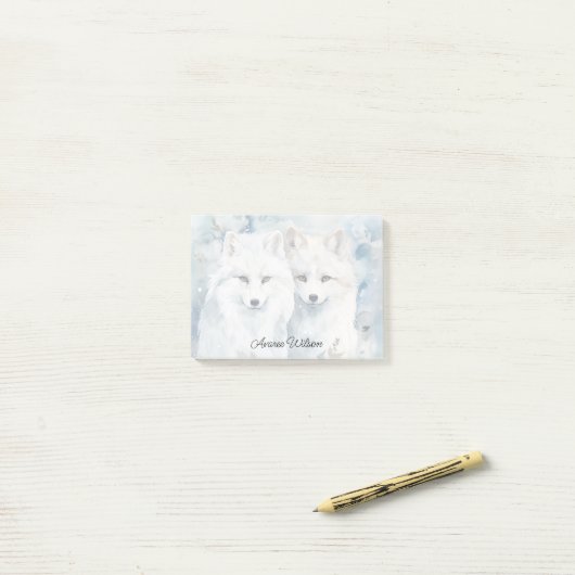 Post-it® Renard Arctique (Sur un bureau)