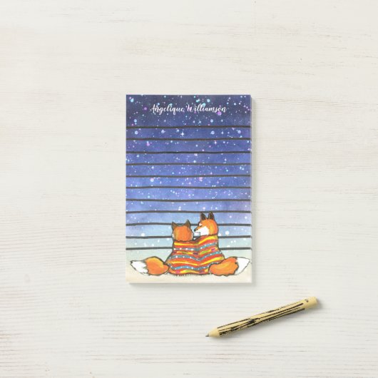 Post-it® Renard romantique Renards Renards Starry Night Per (Sur un bureau)