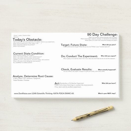Post-it® Résolution de problème Sticky Note, LEAN A3, PDCA, (Sur un bureau)