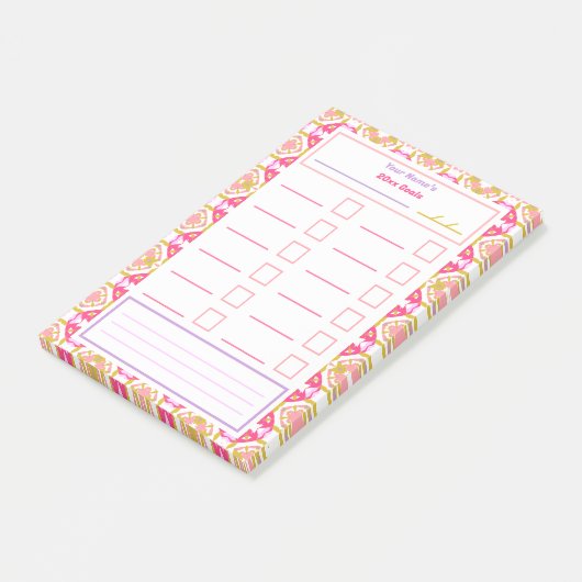 Post-it® Résolutions du Nouvel An rose But Tracker Checklis (Incliné)