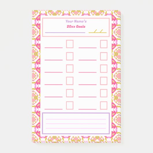 Post-it® Résolutions du Nouvel An rose But Tracker Checklis (Devant)