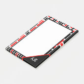 Post-it® Retro Art Déco Rouge Noir Abstrait Motif Monogramm (Incliné)