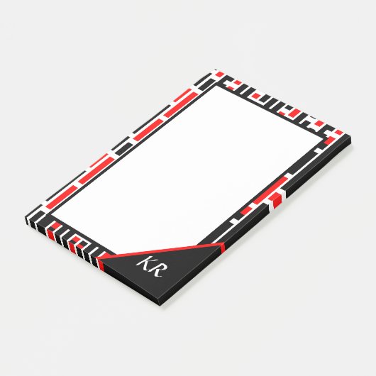 Post-it® Retro Art Déco Rouge Noir Abstrait Motif Monogramm (Incliné)