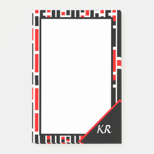 Post-it® Retro Art Déco Rouge Noir Abstrait Motif Monogramm