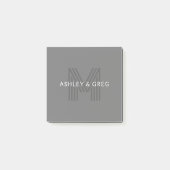 Post-it® Retro Moderne Nom/s Modifiable Monogramme Gris (Devant)