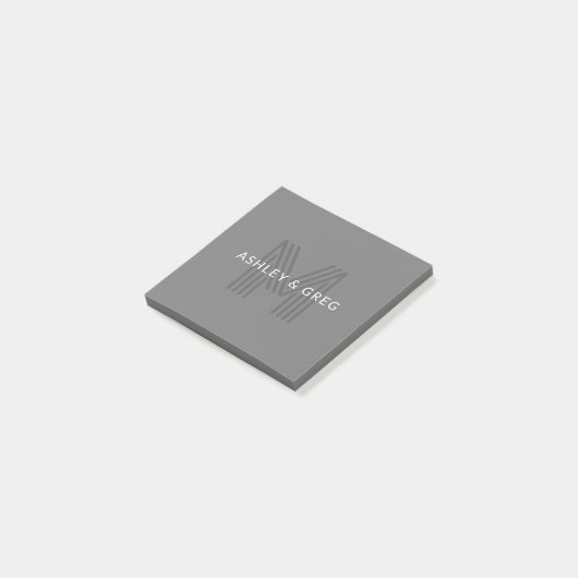 Post-it® Retro Moderne Nom/s Modifiable Monogramme Gris (Incliné)