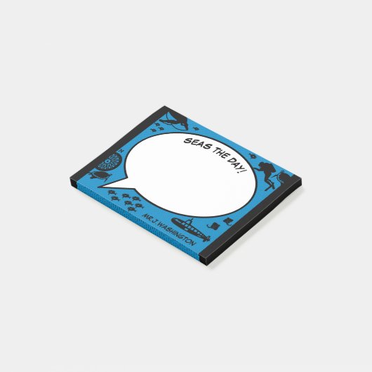 Post-it® rétro océan AVENTURE COMICS don enseignant de scie (Incliné)