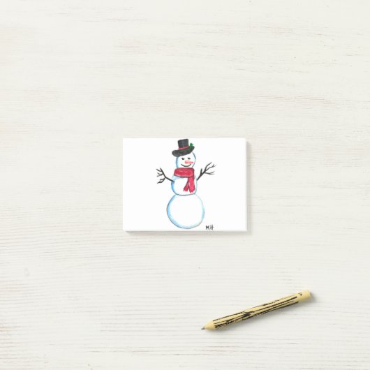 Post-it® Retro Snowman mignon Blanc Noël Snowmen (Sur un bureau)