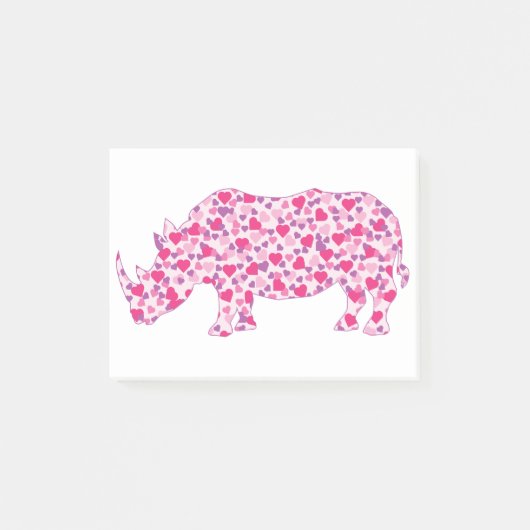 Post-it® Rhinoceros faits en Coeurs Roses (Devant)