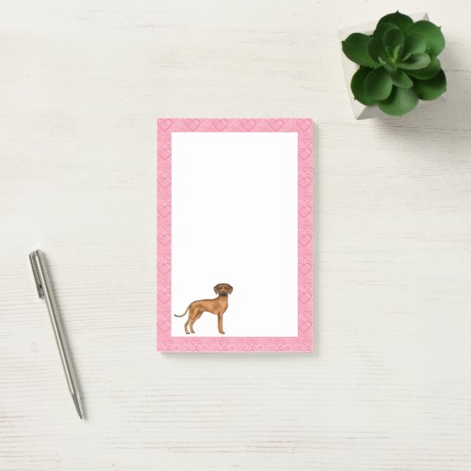 Post-it® Rhodesian Ridgeback Chien Love Coeur Motif rose (Bureau)