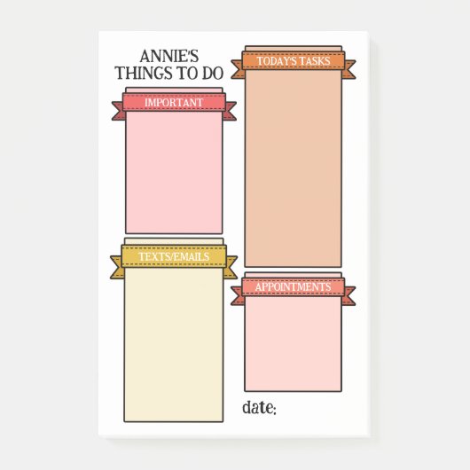 Post-it® Ribbon rose Jaune Cute Étiquette Choses à faire (Devant)