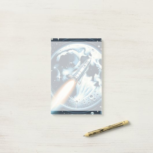 Post-it® Rocket Moon Space Carte d'effacement sec noir (Sur un bureau)
