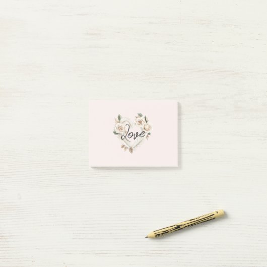 Post-it® Romantic Blush Roses Feathers Heart Love (Sur un bureau)