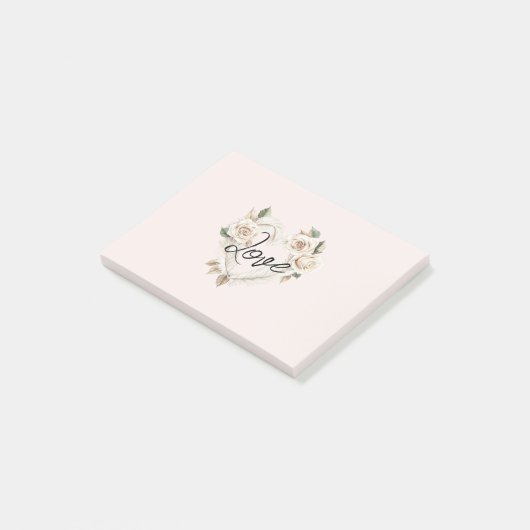 Post-it® Romantic Blush Roses Feathers Heart Love (Incliné)