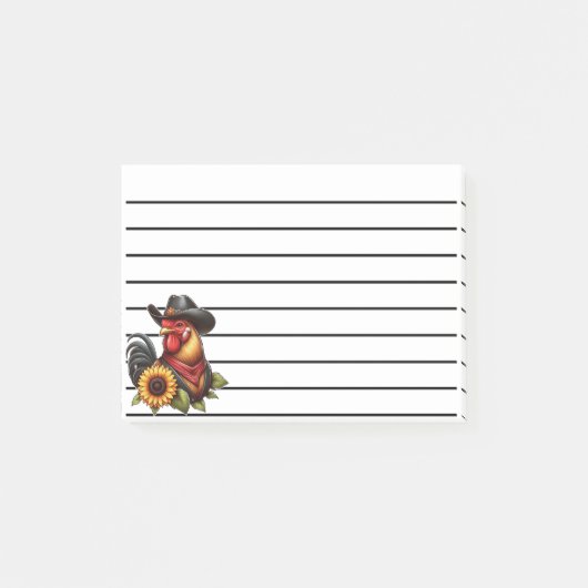 Post-it® Rooster coloré en Casquette Cowboy avec tournesol (Devant)