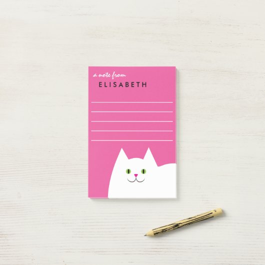 Post-it® Rose blanc de chat de Kitty (Sur un bureau)