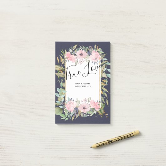 Post-it® Rose Blush Floral Sage Mariage (Sur un bureau)