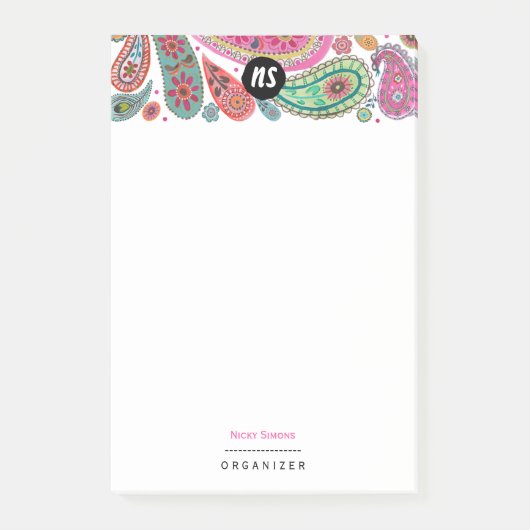 Post-it® Rose bohème et floral paisley turquoise (Devant)