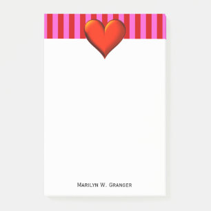 Post-it® Rose chaud gras, bandes rouges, Coeur métallique r