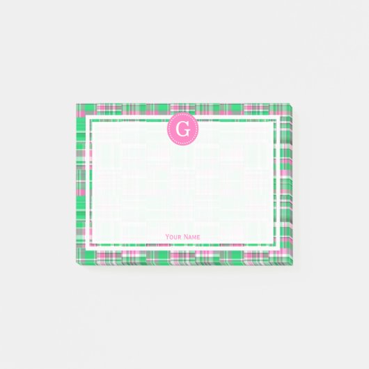 Post-it® Rose Chaude Vert Madras Patchwork Carreaux 1IR Cad (Devant)