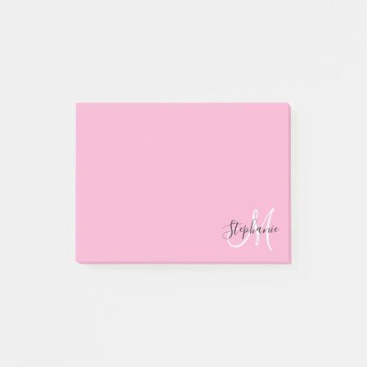 Post-it® Rose Clair Élégant Monogramme Noir et Blanc (Devant)