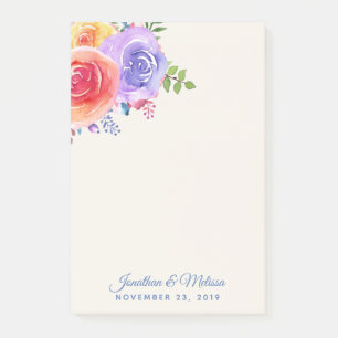 Post-it® Rose coloré aquarelle Mariage floral